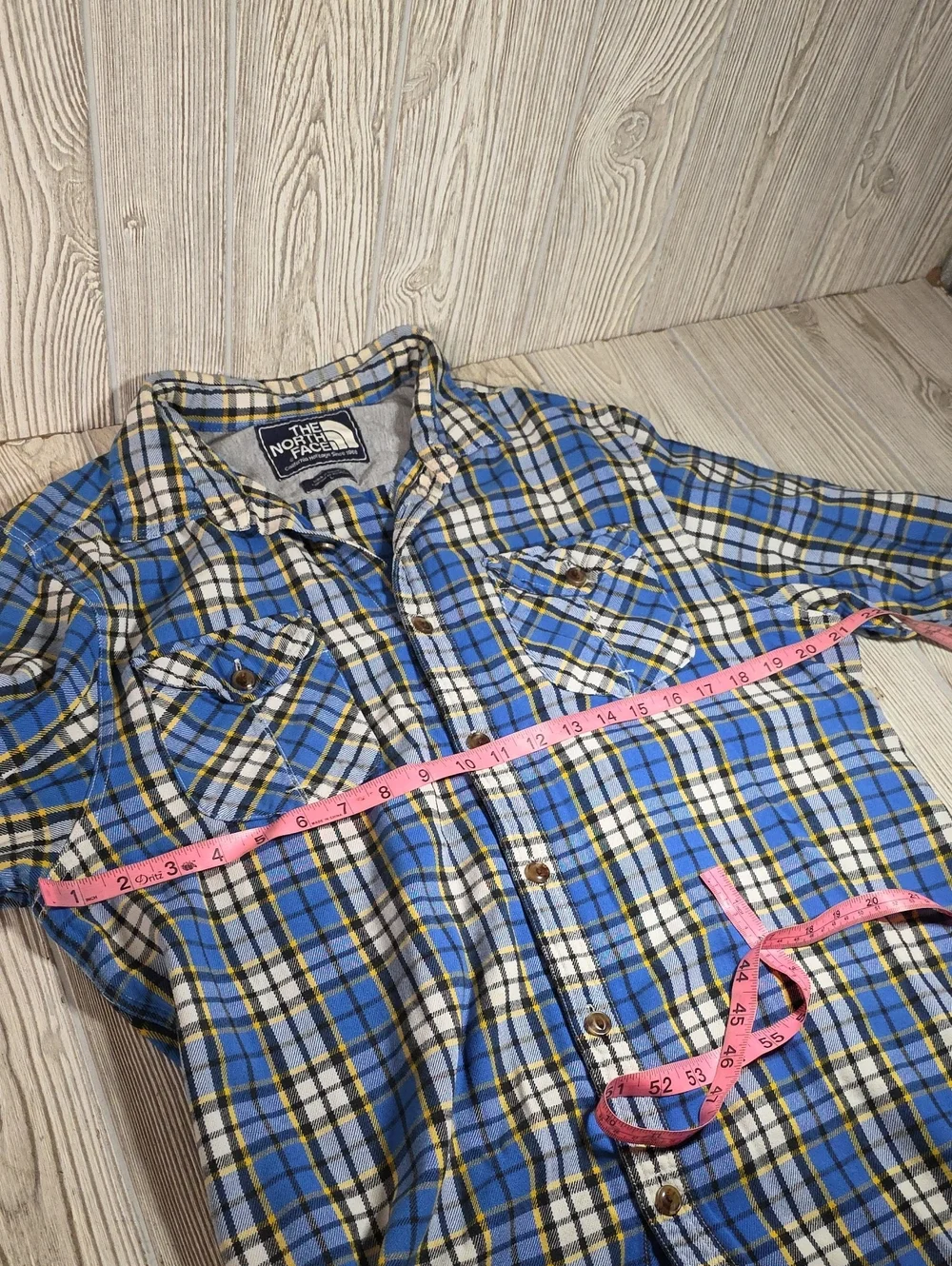 The North Face Blue/White/Yellow Plaid Flannel Button Up Shirt Mens Size Large